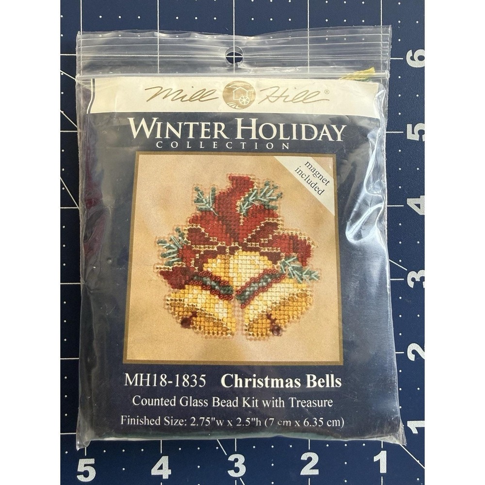 Mill Hill Counted Glass Bead Ornament Kit Christmas Bells ~ STARTED